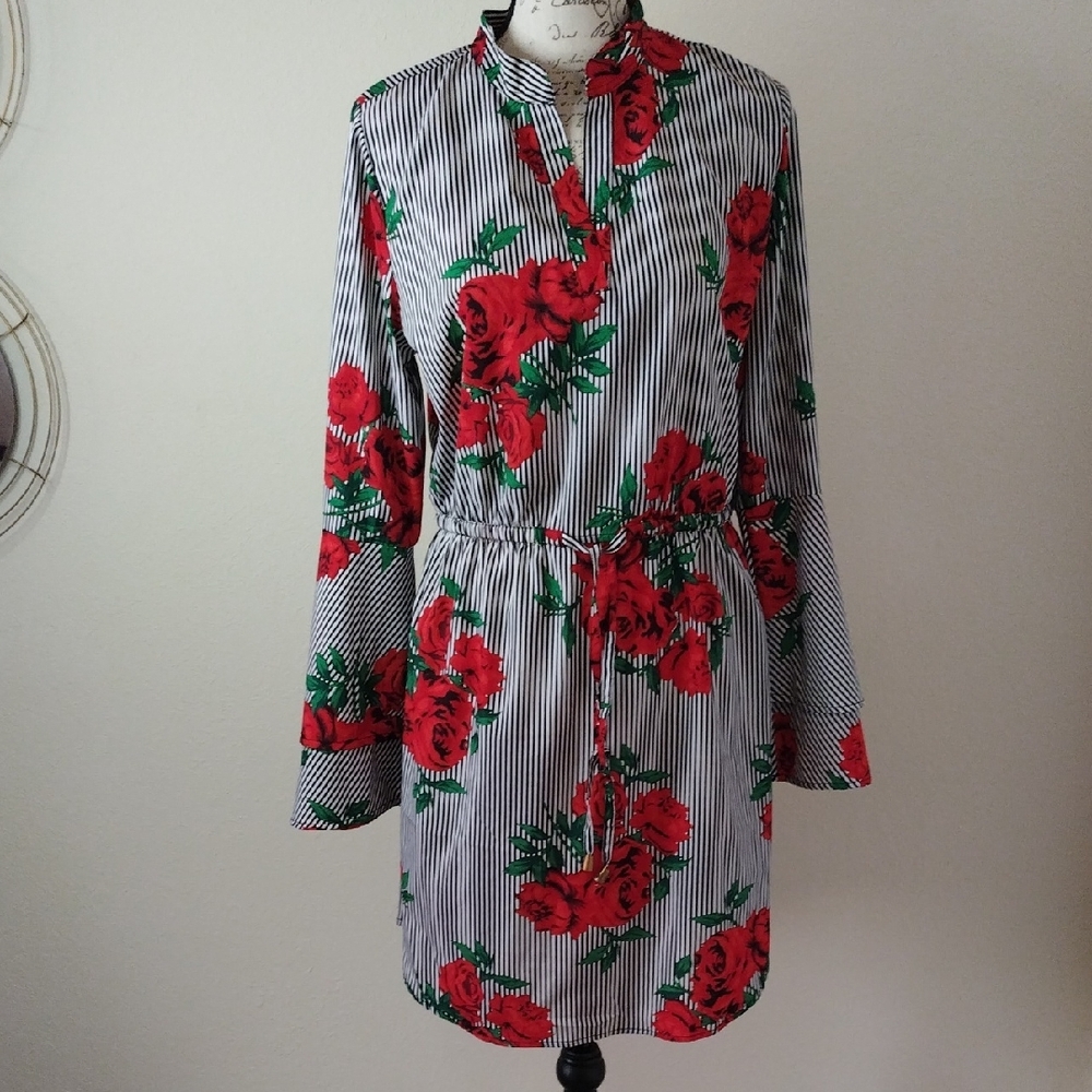 Blush Red and Black Midi Dress with Chic Style